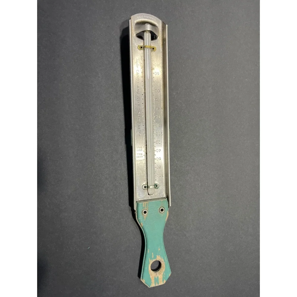 Vintage Taylor Candy and Jelly Thermometer No 5908 Stainless Steel USA Teal Box
